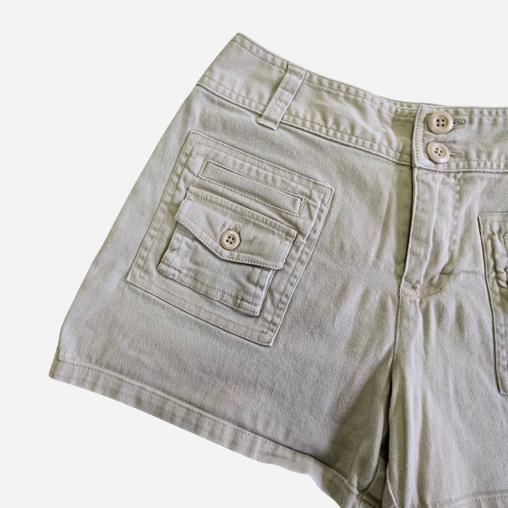 VTG y2k low rise micro shorts / SM 4 / cotton khaki preppy beach summer jorts - Picture 2 of 5